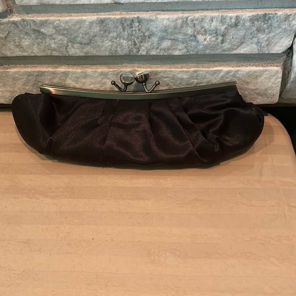 Satin black clutch with chain